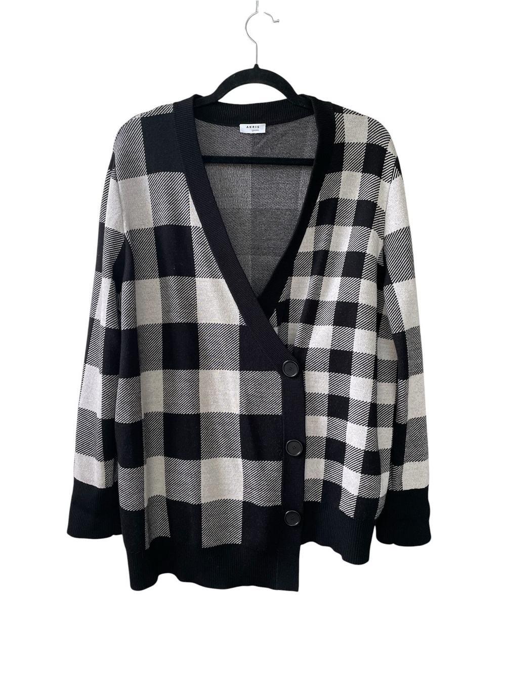 Akris Punto Asymmetric Jacquard Check Virgin Wool Cardigan 10